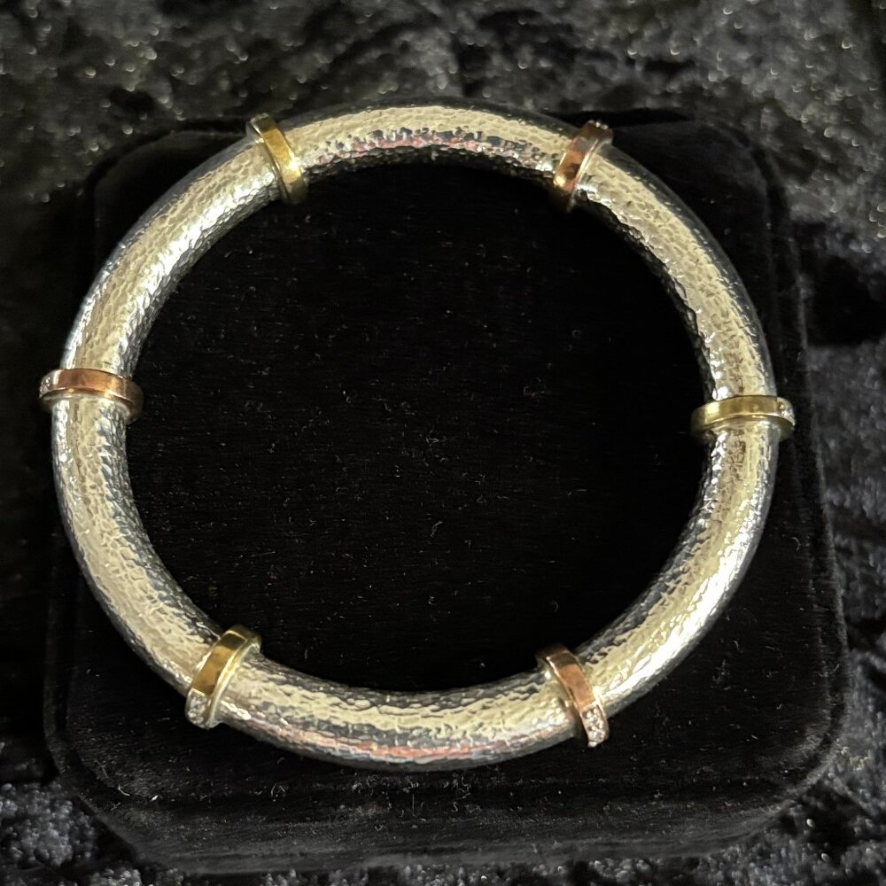 Silpada Hammered Sterling Silver CZ Radiance Bangle Bracelet B2831